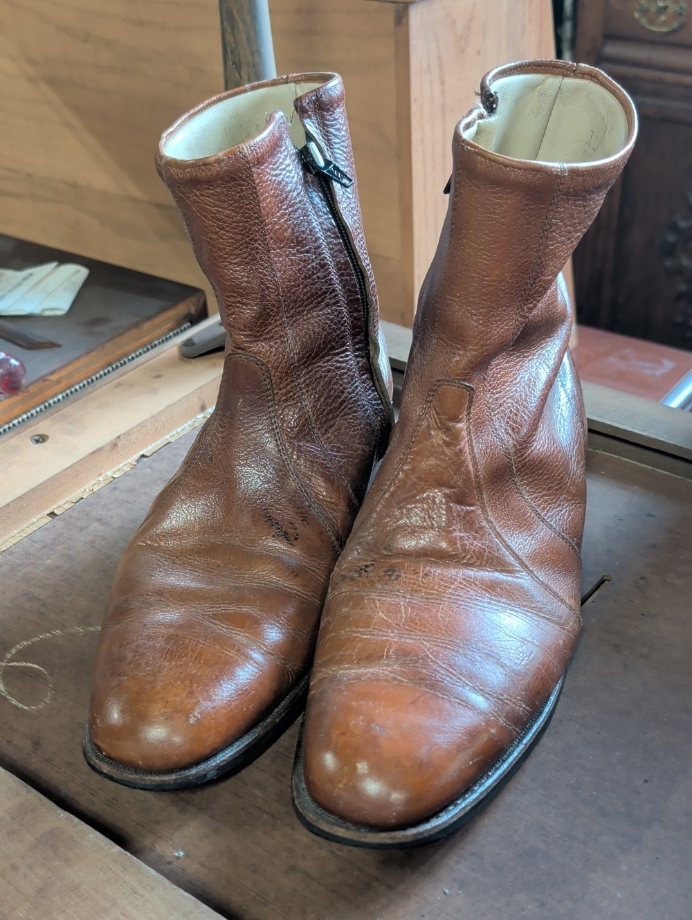 Vintage ACME Circle A Men's 10.5 D Brown Leather Side Zip Boots Vibram Heels USA